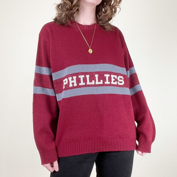 Rare Vintage Phillies Oversized Sweater Philadelphia Eagles 76ers Flyers 80s 90s - Picture 1 of 7